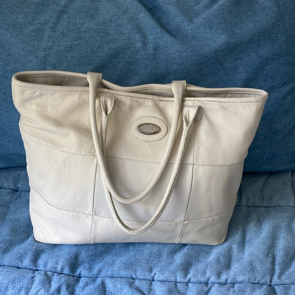 Furla cream leather bag with silver accents. Great condition.